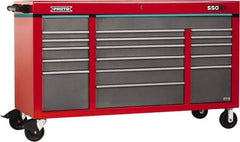 Proto - 30,144 Lb Capacity, 18 Drawer Mobile Power Workstation - 67" Wide x 25-1/4" Deep x 41" High, Steel, Safety Red & Gray - USA Tool & Supply