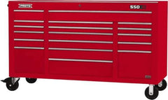 Proto - 30,144 Lb Capacity, 18 Drawer Mobile Power Workstation - 67" Wide x 25-1/4" Deep x 41" High, Steel, Red - USA Tool & Supply