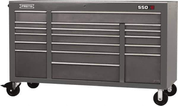 Proto - 30,144 Lb Capacity, 18 Drawer Mobile Power Workstation - 67" Wide x 25-1/4" Deep x 41" High, Steel, Dual Black - USA Tool & Supply