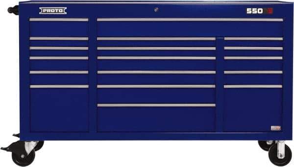 Proto - 30,144 Lb Capacity, 18 Drawer Mobile Power Workstation - 67" Wide x 25-1/4" Deep x 41" High, Steel, Blue - USA Tool & Supply