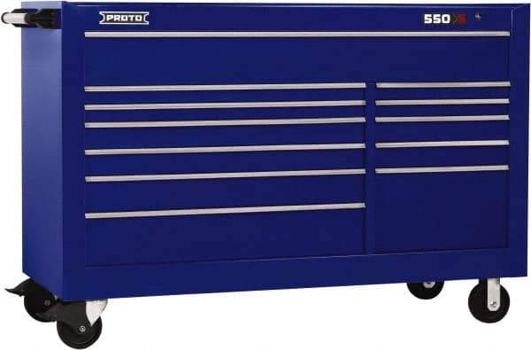 Proto - 36,455 Lb Capacity, 12 Drawer Mobile Workstation - 66" Wide x 27" Deep x 46" High, Steel, Blue - USA Tool & Supply