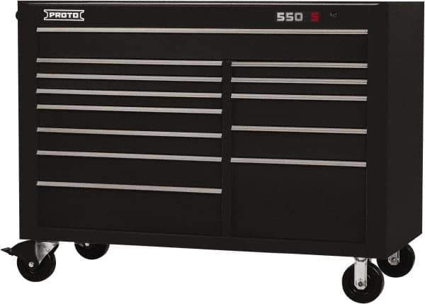 Proto - 28,291 Lb Capacity, 13 Drawer Mobile Workstation - 57" Wide x 25-1/4" Deep x 43" High, Steel, Black - USA Tool & Supply