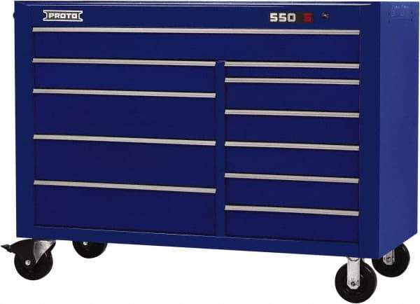 Proto - 26,541 Lb Capacity, 11 Drawer Mobile Workstation - 57" Wide x 25-1/4" Deep x 43" High, Steel, Blue - USA Tool & Supply