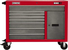 Proto - 18,920 Lb Capacity, 8 Drawer Mobile Workstation - 50" Wide x 25-1/4" Deep x 41" High, Steel, Safety Red & Gray - USA Tool & Supply