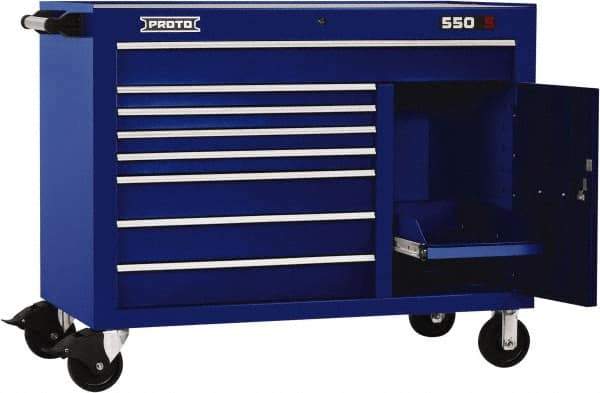 Proto - 20,092 Lb Capacity, 8 Drawer Mobile Workstation - 50" Wide x 25-1/4" Deep x 41" High, Steel, Blue - USA Tool & Supply