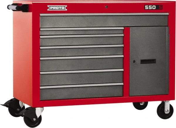 Proto - 18,109 Lb Capacity, 7 Drawer Mobile Workstation - 50" Wide x 25-1/4" Deep x 41" High, Steel, Safety Red & Gray - USA Tool & Supply