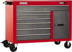 Proto - 18,109 Lb Capacity, 7 Drawer Mobile Workstation - 50" Wide x 25-1/4" Deep x 41" High, Steel, Safety Red & Gray - USA Tool & Supply