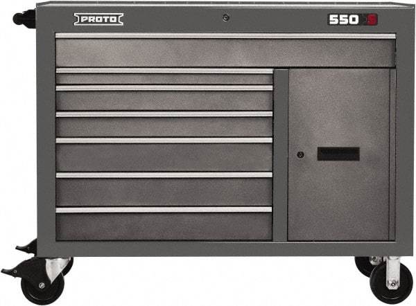 Proto - 18,109 Lb Capacity, 7 Drawer Mobile Workstation - 50" Wide x 25-1/4" Deep x 41" High, Steel, Dual Gray - USA Tool & Supply