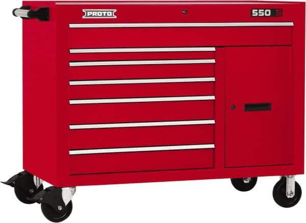 Proto - 18,109 Lb Capacity, 7 Drawer Mobile Workstation - 50" Wide x 25-1/4" Deep x 41" High, Steel, Red - USA Tool & Supply
