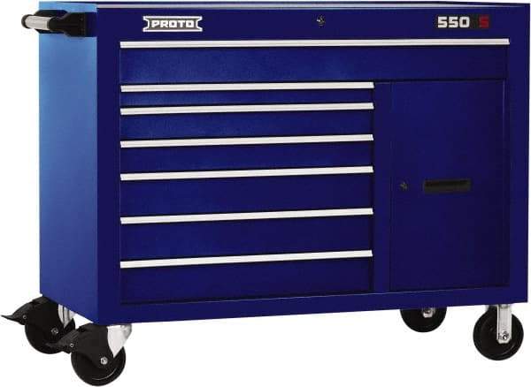 Proto - 18,109 Lb Capacity, 7 Drawer Mobile Workstation - 50" Wide x 25-1/4" Deep x 41" High, Steel, Blue - USA Tool & Supply