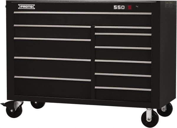 Proto - 26,541 Lb Capacity, 11 Drawer Mobile Workstation - 57" Wide x 25-1/4" Deep x 43" High, Steel, Black - USA Tool & Supply