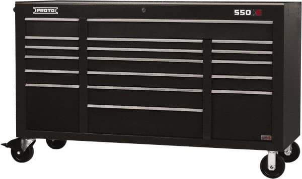 Proto - 30,144 Lb Capacity, 18 Drawer Mobile Power Workstation - 67" Wide x 25-1/4" Deep x 41" High, Steel, Black - USA Tool & Supply
