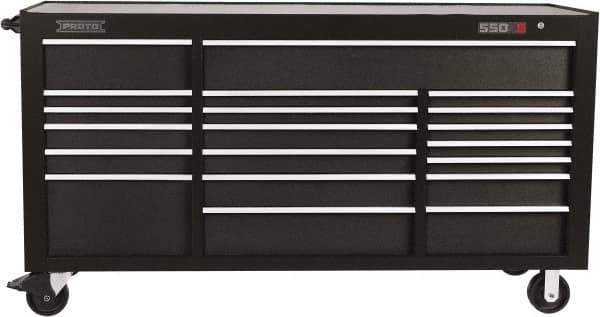 Proto - 39,577 Lb Capacity, 20 Drawer Mobile Workstation - 78-7/8" Wide x 25-1/4" Deep x 43-1/4" High, Steel, Dual Black - USA Tool & Supply