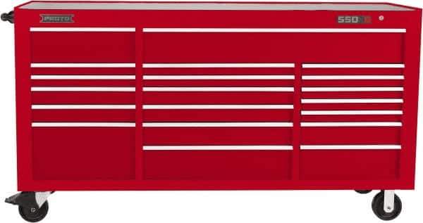 Proto - 39,577 Lb Capacity, 20 Drawer Mobile Workstation - 78-7/8" Wide x 25-1/4" Deep x 43-1/4" High, Steel, Red - USA Tool & Supply