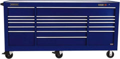 Proto - 48,654 Lb Capacity, 18 Drawer Mobile Workstation - 88-1/4" Wide x 27" Deep x 46-3/8" High, Steel, Blue - USA Tool & Supply