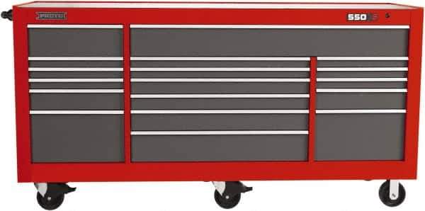 Proto - 48,654 Lb Capacity, 20 Drawer Mobile Power Workstation - 88-1/4" Wide x 27" Deep x 46-3/8" High, Steel, Safety Red & Gray - USA Tool & Supply