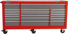 Proto - 48,115 Lb Capacity, 22 Drawer Mobile Workstation - 88-1/4" Wide x 27" Deep x 46-3/8" High, Steel, Safety Red & Gray - USA Tool & Supply