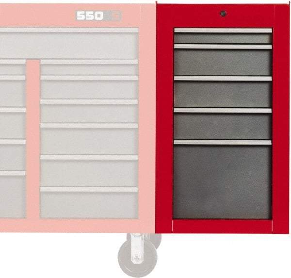 Proto - 5 Drawer Red/Gray Side Cabinet - 19" Wide x 34" High x 25" Deep, Use with Proto Roller Cabinet - USA Tool & Supply