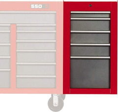 Proto - 5 Drawer Red/Gray Side Cabinet - 19" Wide x 34" High x 25" Deep, Use with Proto Roller Cabinet - USA Tool & Supply