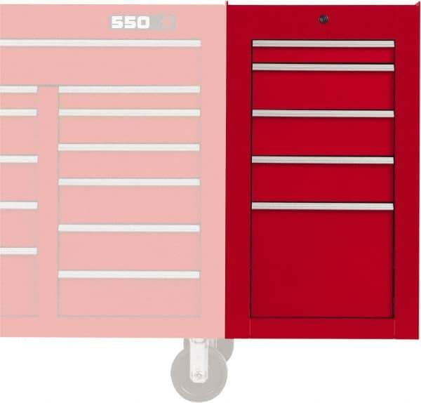 Proto - 5 Drawer Red Side Cabinet - 19" Wide x 34" High x 25" Deep, Use with Proto Roller Cabinet - USA Tool & Supply