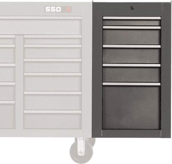 Proto - 5 Drawer Gray Side Cabinet - 19" Wide x 34" High x 25" Deep, Use with Proto Roller Cabinet - USA Tool & Supply