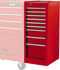 Proto - 9 Drawer Red Side Cabinet - 15" Wide x 35" High x 18" Deep, Use with Vinyl Top, Drawer Liners - USA Tool & Supply