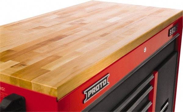 Proto - Tool Box Solid Maple with Laminated Edge Hardwood Worktop - 66-9/16" Wide x 25" Deep x 1-1/2" High, Brown, For Proto Workstations - USA Tool & Supply