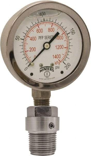 Winters - 2-1/2" Dial, 1/4 Thread, 0-200 Scale Range, Pressure Gauge - Bottom Connection Mount, Accurate to 1.5% of Scale - USA Tool & Supply