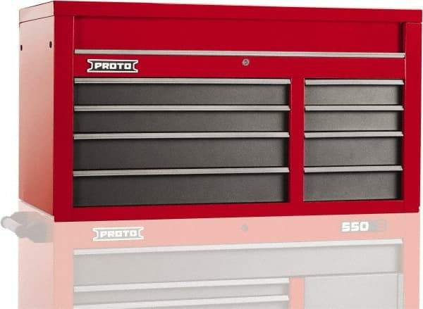 Proto - 8 Drawer Top Tool Chest - 50" Wide x 25-1/4" Deep x 27" High, Steel, Safety Red/Gray - USA Tool & Supply