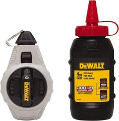 DeWALT - 100' Long Reel & Chalk Set - Silver & Black, Includes 4 oz Red Chalk - USA Tool & Supply