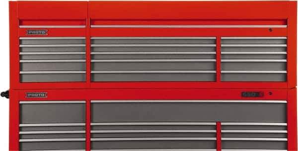 Proto - 15 Drawer Top Tool Chest - 88-1/4" Wide x 27" Deep x 27-1/4" High, Steel, Safety Red/Gray - USA Tool & Supply