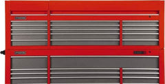 Proto - 15 Drawer Top Tool Chest - 88-1/4" Wide x 27" Deep x 27-1/4" High, Steel, Safety Red/Gray - USA Tool & Supply