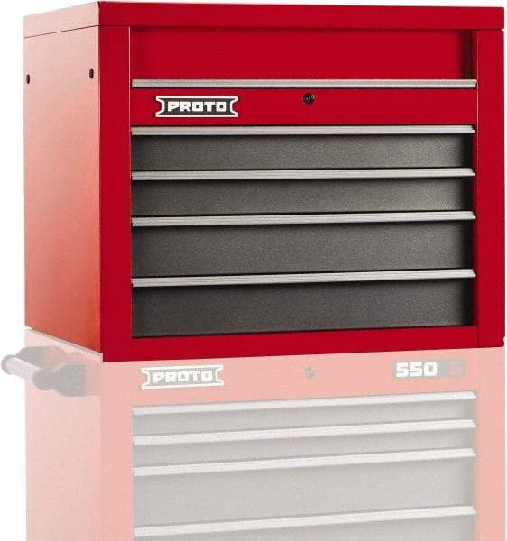 Proto - 4 Drawer Top Tool Chest - 34" Wide x 25-1/4" Deep x 27" High, Steel, Safety Red/Gray - USA Tool & Supply