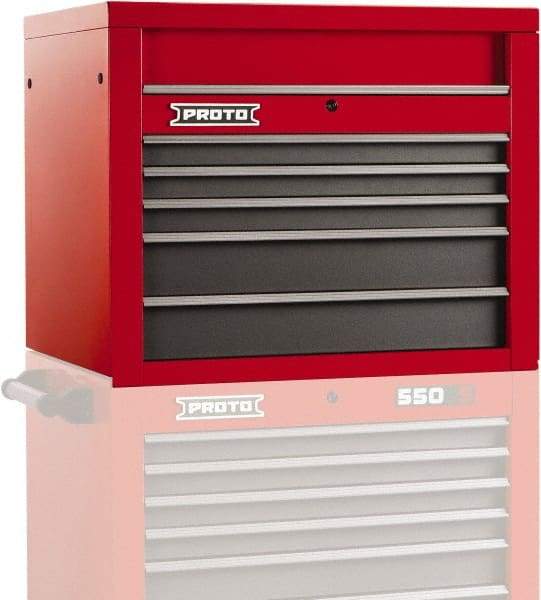 Proto - 5 Drawer Top Tool Chest - 34" Wide x 25-1/4" Deep x 27" High, Steel, Safety Red/Gray - USA Tool & Supply