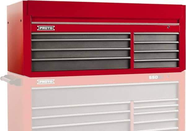 Proto - 8 Drawer Top Tool Chest - 66" Wide x 27" Deep x 27" High, Steel, Safety Red/Gray - USA Tool & Supply