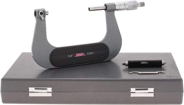SPI - 3 to 4" Range, Mechanical Screw Thread Micrometer - Ratchet Stop Thimble, 0.001" Graduation, +/-0.0002" Accuracy - USA Tool & Supply