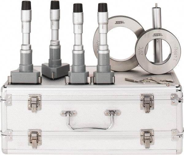 SPI - 4 Piece, 2 to 4", Chrome Plated Coated, Mechanical Inside Micrometer Set - 0.0002" Graduation, 6" Extension Rod Length, (2) Setting Rings Included - USA Tool & Supply
