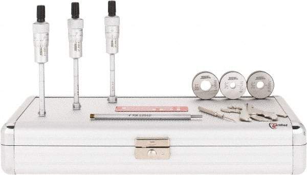 SPI - 3 Piece, 0.275 to 1/2", Chrome Plated Coated, Mechanical Inside Micrometer Set - 0.0001" Graduation, 4" Extension Rod Length, (3) Setting Rings Included - USA Tool & Supply