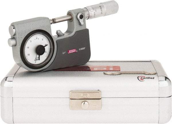 SPI - 0 to 1" Range, 0.00005" Graduation, Mechanical Indicating Micrometer - Accurate to 0.0001" Carbide Measuring Face - USA Tool & Supply