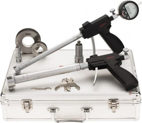 SPI - 0.8 to 2", 3.64 & 3.8" Deep, Pistol Grip Electronic Bore Gage Set - Up to 0.00016, 0.0002" Accuracy, 0.0001" Resolution, Includes Indicator - USA Tool & Supply