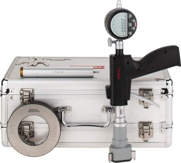 SPI - 2 to 2-1/2", 4.48" Deep, Pistol Grip Electronic Bore Gage - Up to 0.0002" Accuracy, 0.0001" Resolution, Includes Indicator - USA Tool & Supply