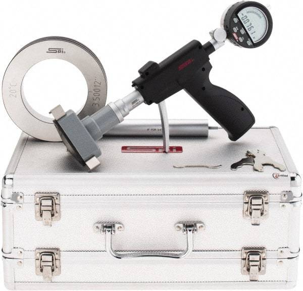 SPI - 3.5 to 4", 4.48" Deep, Pistol Grip Electronic Bore Gage - Up to 0.0002" Accuracy, 0.0001" Resolution, Includes Indicator - USA Tool & Supply
