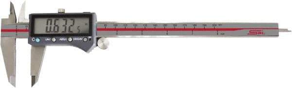 SPI - 0 to 8" Range 0.0005" Resolution, IP54 Electronic Caliper - Stainless Steel with 2" Stainless Steel Jaws, 0.001" Accuracy, Wireless Output - USA Tool & Supply