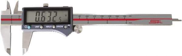 SPI - 0 to 6" Range 0.0005" Resolution, IP54 Electronic Caliper - Stainless Steel with 1-1/2" Stainless Steel Jaws, 0.001" Accuracy, Wireless Output - USA Tool & Supply