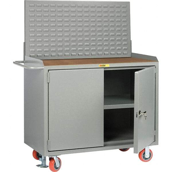 Little Giant - 3,600 Lb Capacity, 3 Shelf, 2 Door Mobile Bench Cabinet with Louvered Panel - 41" Wide x 24" Deep x 43" High, Steel, Gray - USA Tool & Supply
