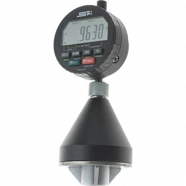 SPI - 1 to 2", 0 to 90° Included Angle, Digital Chamfer Gage - Hardened Tool Steel (Plunger), 3 Blade Plunger, 0.0001" Accuracy, 0.0001" Graduation - USA Tool & Supply