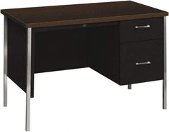 Hon - Woodgrain Laminate Right Pedestal Desk with Center Drawer - 45-1/4" Wide x 24" Deep x 29-1/2" High, Mocha/Black - USA Tool & Supply