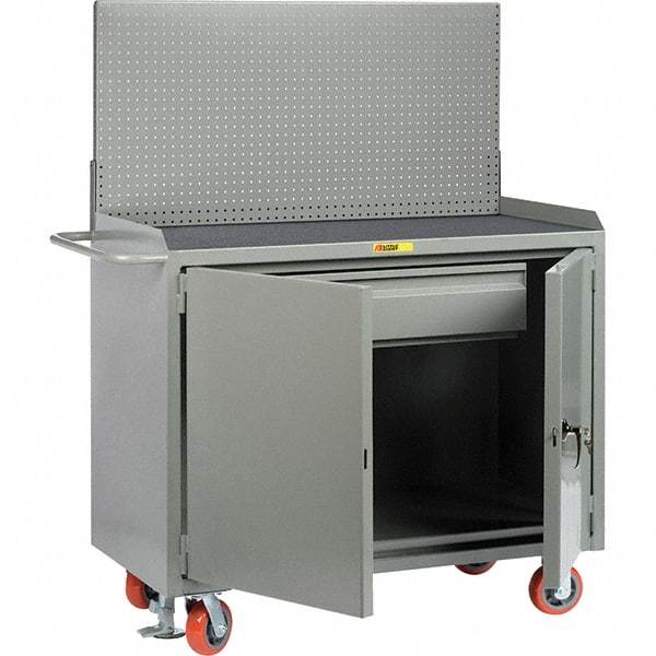 Little Giant - 3,600 Lb Capacity, 2 Shelf, 1 Drawer, 2 Door Mobile Bench Cabinet with Pegboard Panel - 41" Wide x 24" Deep x 43" High, Steel, Gray - USA Tool & Supply