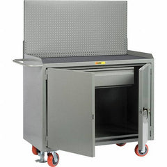 Little Giant - 3,600 Lb Capacity, 2 Shelf, 1 Drawer, 2 Door Mobile Bench Cabinet with Pegboard Panel - 53" Wide x 24" Deep x 43" High, Steel, Gray - USA Tool & Supply