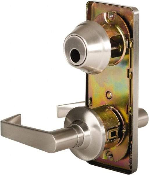 Stanley - Grade 2 Passage Lever Lockset for 1-3/8 to 2" Thick Doors - 2-3/4" Back Set, Keyless Cylinder, Brass Alloy, Satin Nickel Finish - USA Tool & Supply